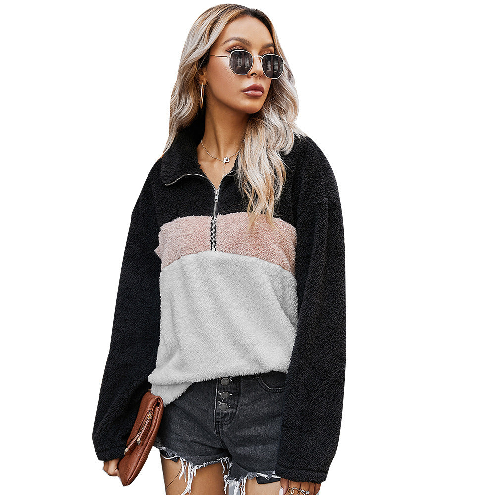 Women’s Lapel Plush Sweater – Cozy Soft Fall Pullover